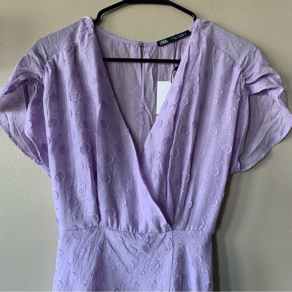 NWT Zara Cap Sleeved Lightweight Flowy V-Neck Draped Purple Maxi Dress Size XS - Picture 3 of 15